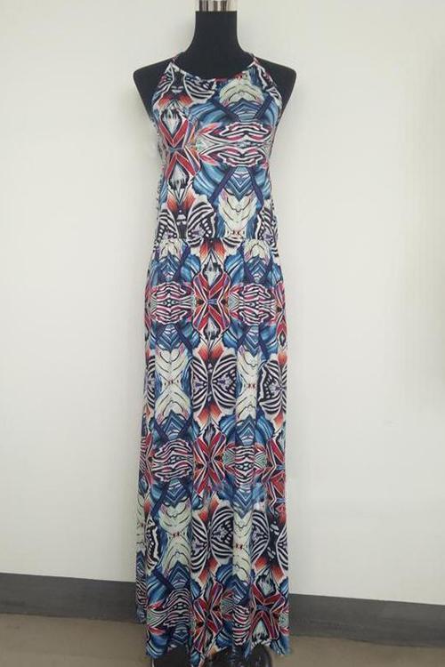 New Bohemian Halter Printing Beach Vacation Dress.AQ