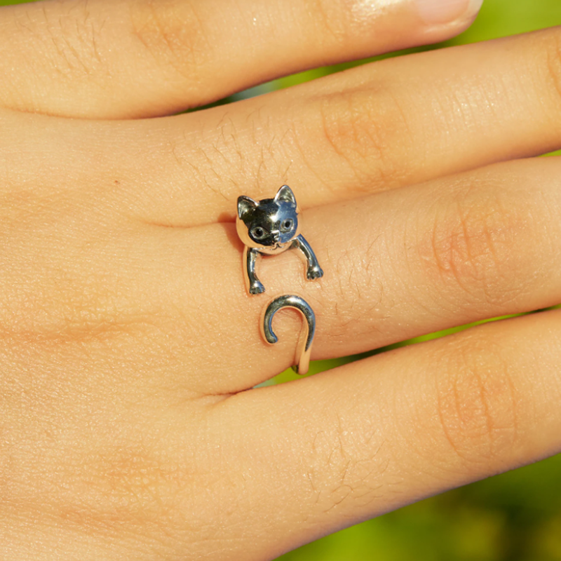 Naughty Silver Cat Ring