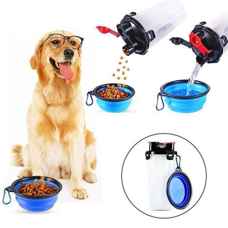 2-in-1 Pet Travel Water & Food Bottle with Foldable Bowl