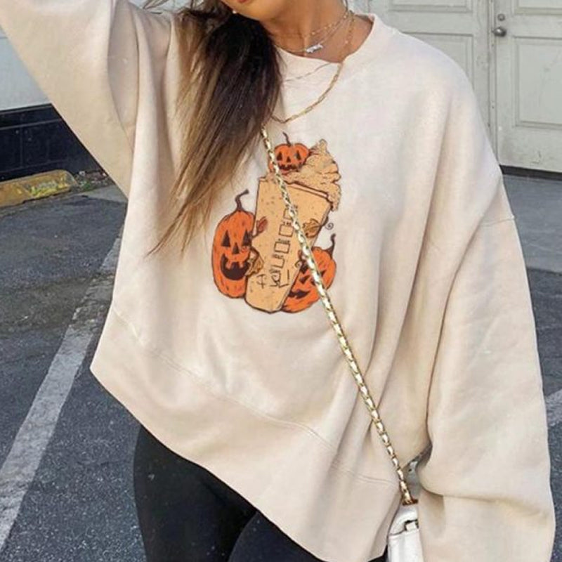 Pumpkin Print Hoodie for Women