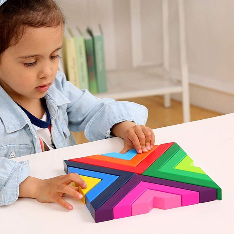 Creative Nesting Wooden Rainbow Stacking Game Geometry Building Blocks