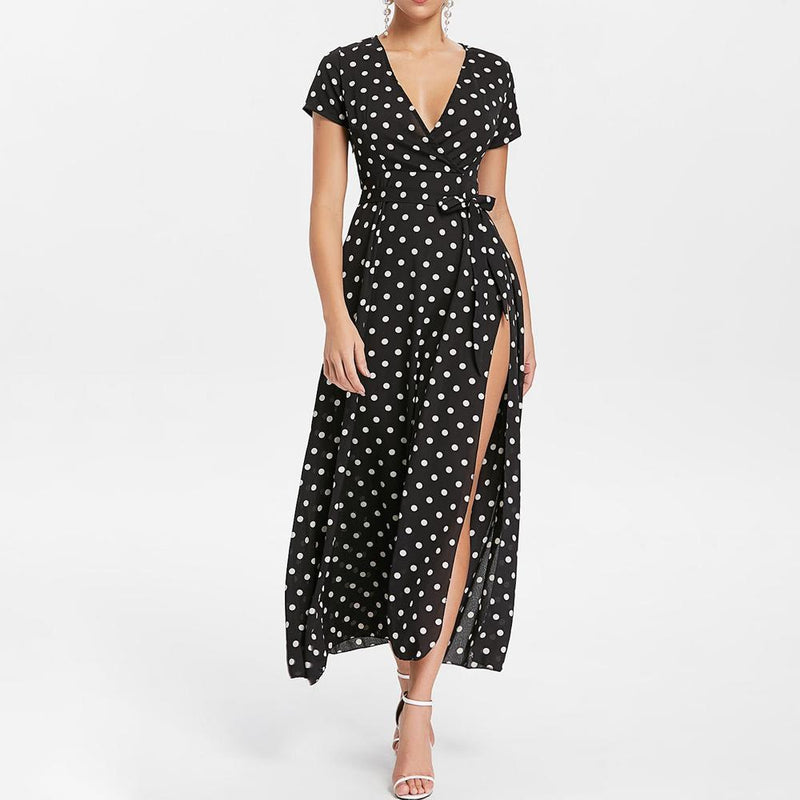 Belted Polka Dot Maxi Dress