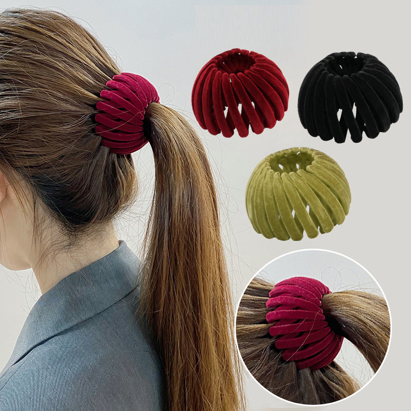 Velvet Bird Nest Hair Loops, Geometric Retractable Hair Clip