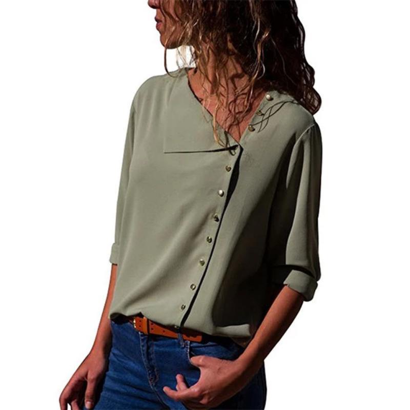 Women Skew Collar Solid Office Casual Blouse