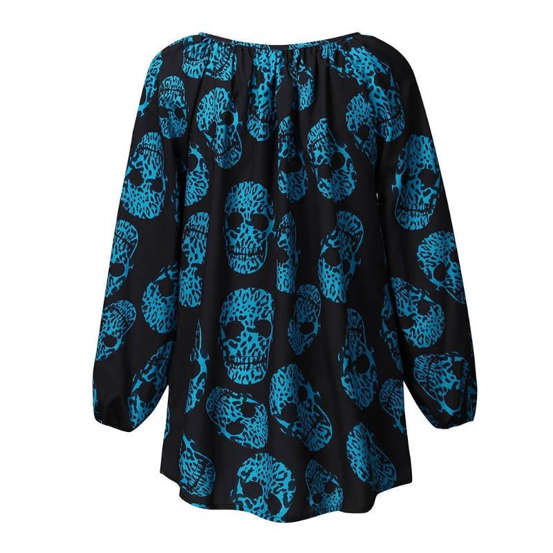 Halloween New Women's Casual Printing V-neck Long-Sleeved Shirt